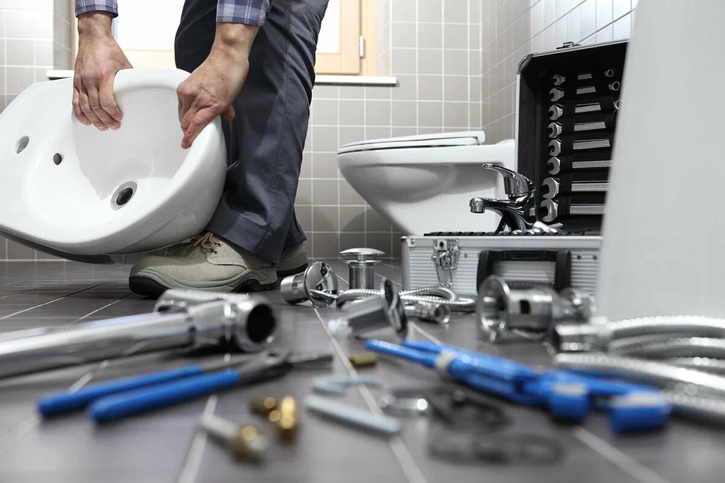 Plumbing tools prepared for a bathroom repair in Wildomar