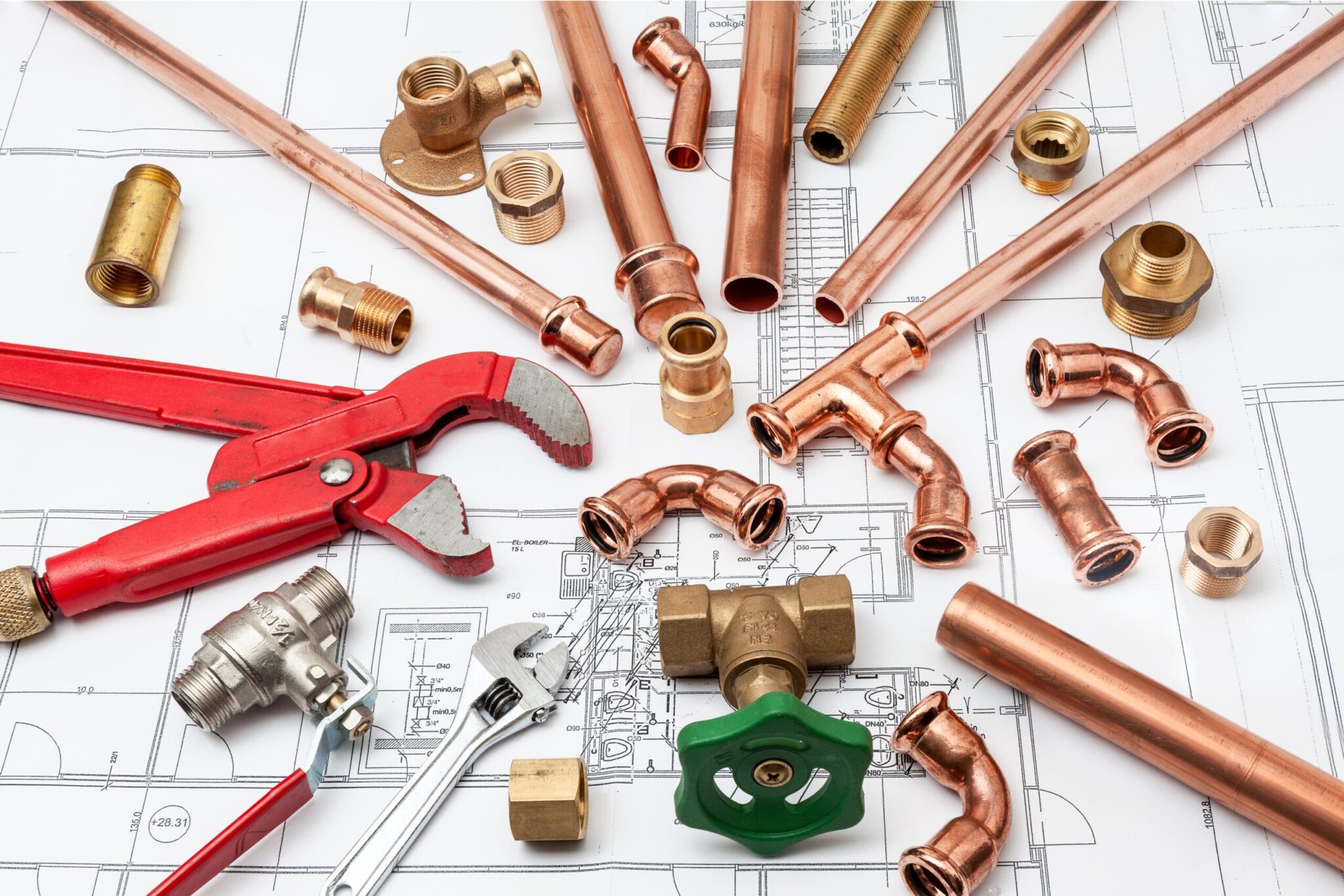 Copper pipes, fittings, valves, and plumbing tools in Wildomar