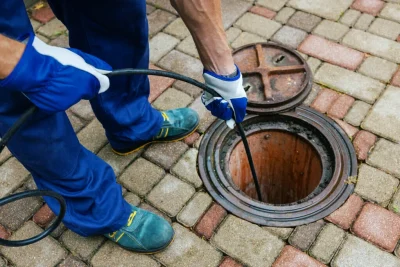 Plumber cleaning an outdoor sewer drain in Wildomar